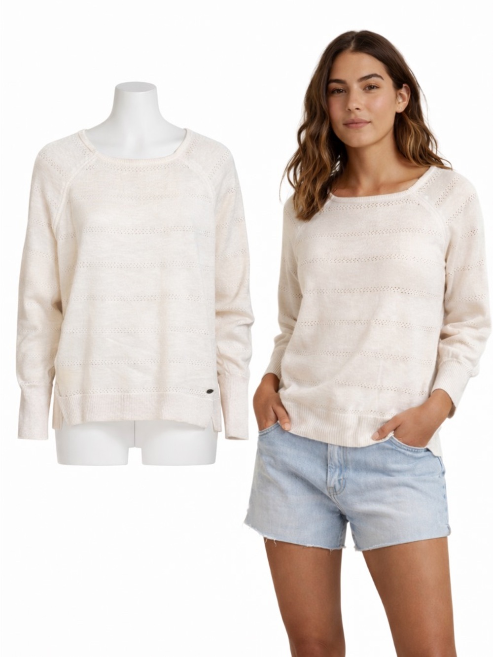 Sweaty Betty | Cream Linen Cotton Knit Sweater | Lightweight Pullover | Size M